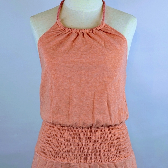 Sundays Anthropologie Ember Mini Dress Halter Neckline Smocked Waist Coral S NWT - Picture 5 of 15